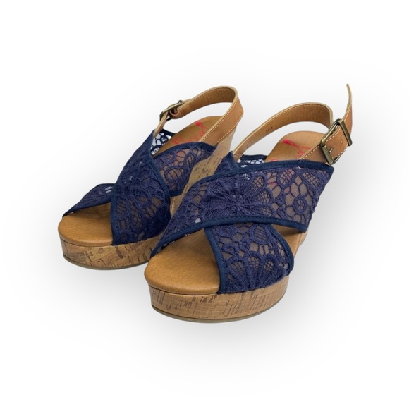 Jellypop  Peaches Lace Platform Slingback Wedge Heel Espadrille Sandal  Navy  - Picture 9 of 16